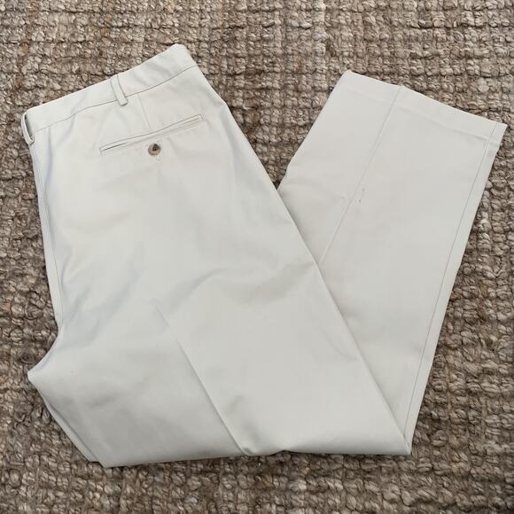 LANDS' END Pants Mens 42 Traditional Fit Stone Khaki Chino Flat Front Cotton - Picture 7 of 7